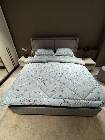 Tekstil Diyarı Çift Kişilik Welsoft Yorgan Yastıklı Gri Mavi Etnic