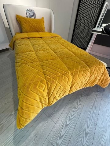 Violacasa Tek Kişilik Yumoş Jaquard Comforter Set ( Uyku Seti ) Hardal