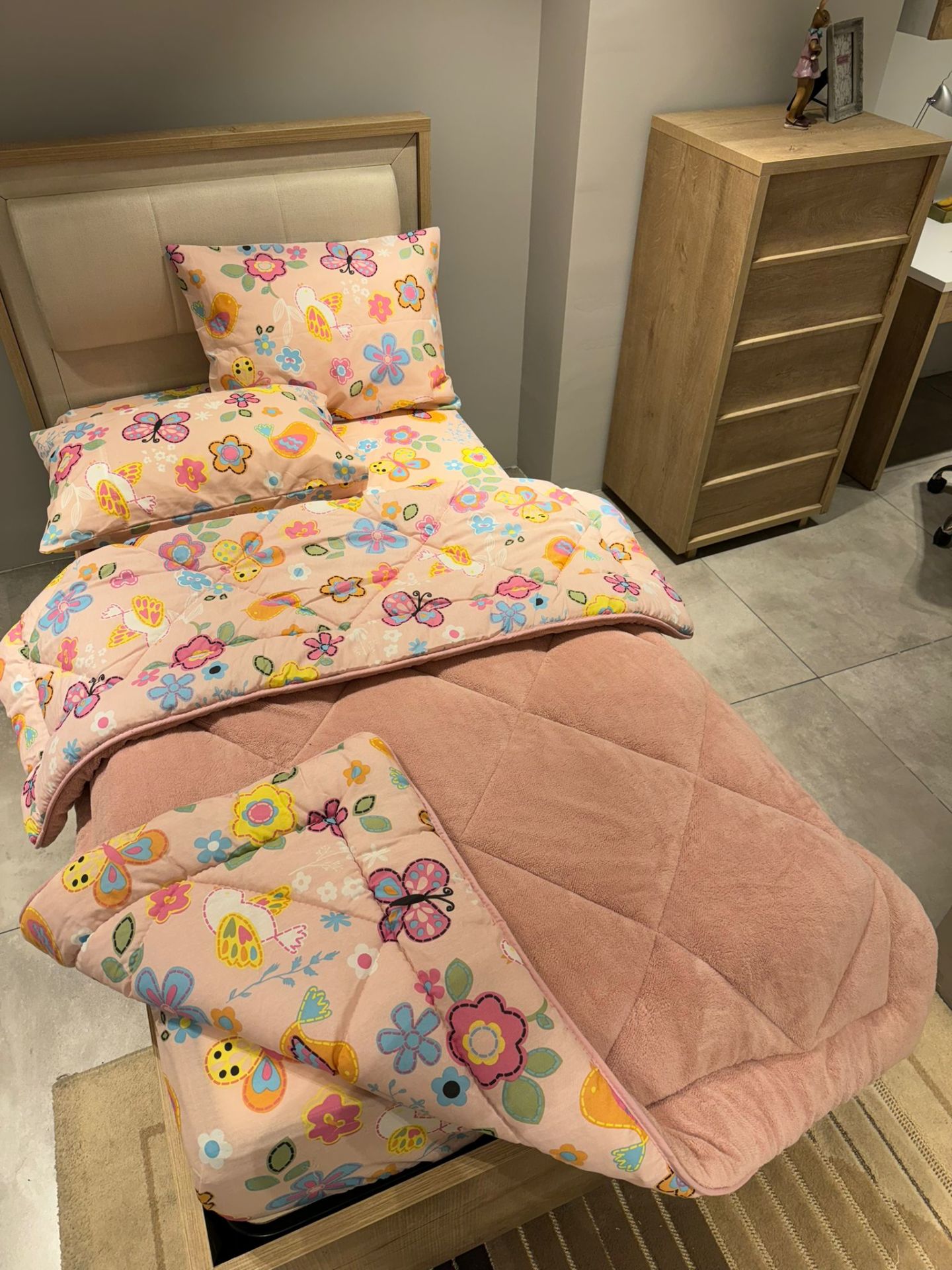 Tek Kişilik Welsoft Pufidik Uyku Seti Pudra Flower