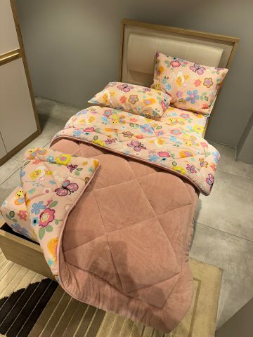 Tek Kişilik Welsoft Pufidik Uyku Seti Pudra Flower