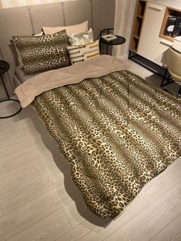 Tekstil Diyarı Tek Kişilik Çift Taraflı Welsoft Yorgan Leopar Bej