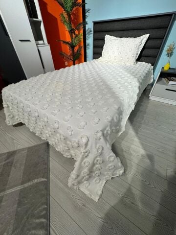 Violacasa Estiva Puffy Tek Kişilik Yatak Örtüsü Mucky Ekru