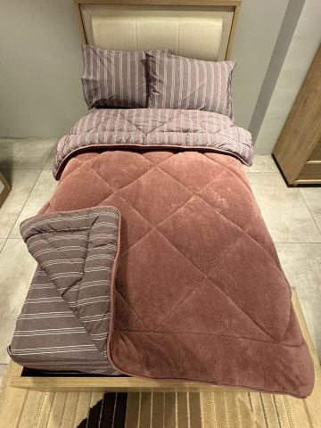 Tek Kişilik Welsoft Pufidik Uyku Seti Naturel Series Kül Moru