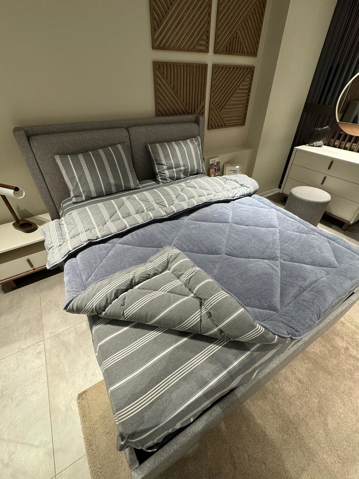 Çift Kişilik Welsoft Pufidik Uyku Seti Naturel Series Antrasit (Lastikli Çarşaflı)