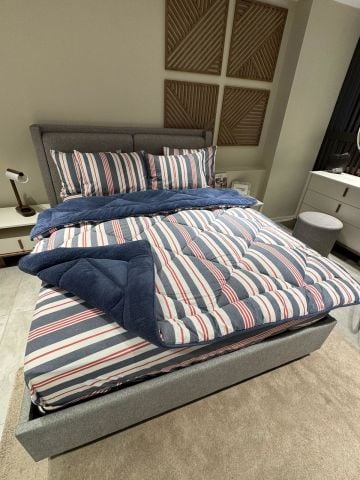 Çift Kişilik Welsoft Pufidik Uyku Seti Naturel Series İndigo (Lastikli Çarşaflı)