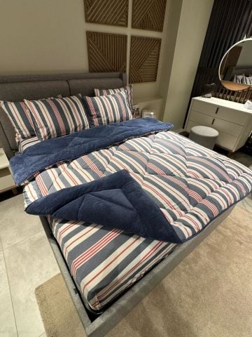 Çift Kişilik Welsoft Pufidik Uyku Seti Naturel Series İndigo (Lastikli Çarşaflı)