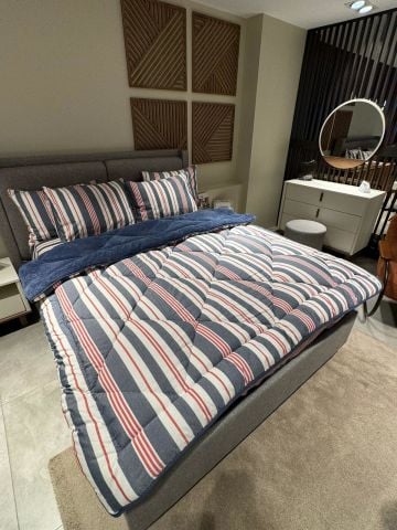 Çift Kişilik Welsoft Pufidik Uyku Seti Naturel Series İndigo (Lastikli Çarşaflı)