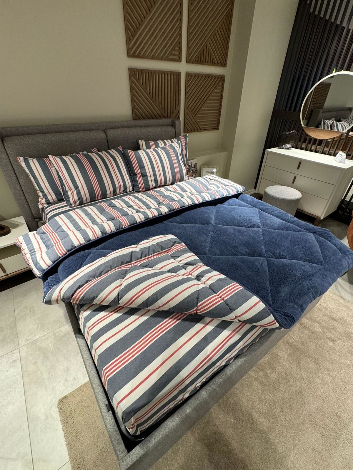 Çift Kişilik Welsoft Pufidik Uyku Seti Naturel Series İndigo (Lastikli Çarşaflı)