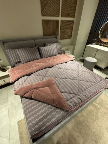 Çift Kişilik Welsoft Pufidik Uyku Seti Naturel Series Kül Moru (Lastikli Çarşaflı)