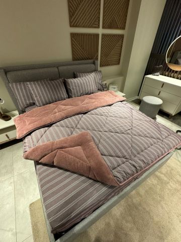 Çift Kişilik Welsoft Pufidik Uyku Seti Naturel Series Kül Moru (Lastikli Çarşaflı)