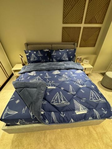 Çift Kişilik Welsoft Pufidik Uyku Seti Lacivert Marine (Lastikli Çarşaflı)