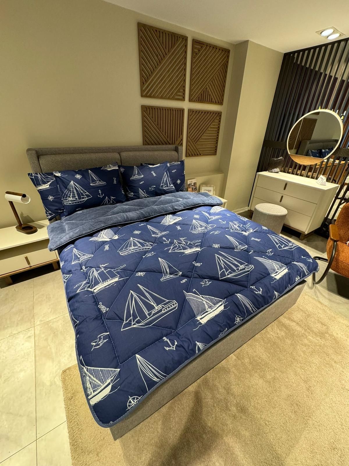 Çift Kişilik Welsoft Pufidik Uyku Seti Lacivert Marine (Lastikli Çarşaflı)