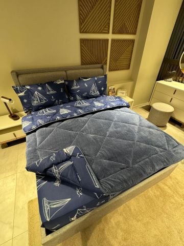 Çift Kişilik Welsoft Pufidik Uyku Seti Lacivert Marine (Lastikli Çarşaflı)