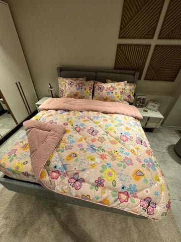 Çift Kişilik Welsoft Pufidik Uyku Seti Pudra Flower (Lastikli Çarşaflı)