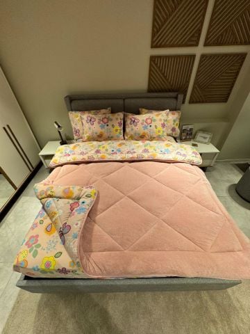 Çift Kişilik Welsoft Pufidik Uyku Seti Pudra Flower (Lastikli Çarşaflı)