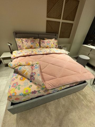 Çift Kişilik Welsoft Pufidik Uyku Seti Pudra Flower (Lastikli Çarşaflı)