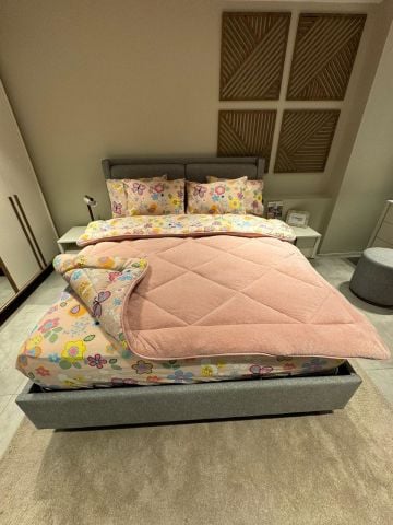 Çift Kişilik Welsoft Pufidik Uyku Seti Pudra Flower (Lastikli Çarşaflı)