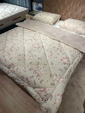 Tekstil Diyarı Çift Kişilik Welsoft Yorgan Yastıklı Bej Etnik