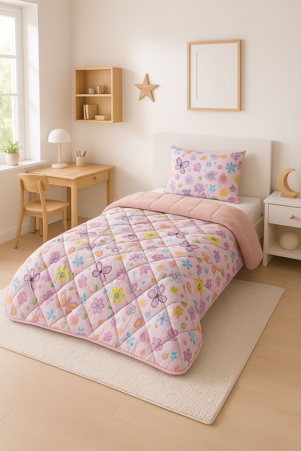 Tekstil Diyarı Tek Kişilik Çift Taraflı Welsoft Yorgan Pudra Flower