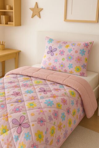 Tekstil Diyarı Tek Kişilik Çift Taraflı Welsoft Yorgan Pudra Flower