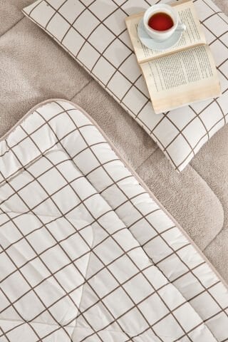 Tekstil Diyarı Tek Kişilik Çift Taraflı Welsoft Yorgan Bej Kare