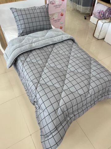 Tekstil Diyarı Tek Kişilik Çift Taraflı Welsoft Yorgan Füme Kare