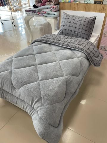 Tekstil Diyarı Tek Kişilik Çift Taraflı Welsoft Yorgan Füme Kare