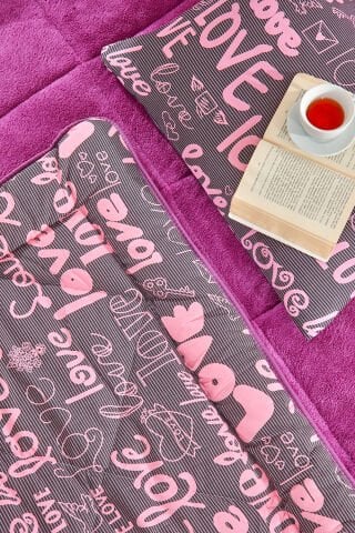 Tekstil Diyarı Tek Kişilik Çift Taraflı Welsoft Yorgan Mürdüm Love