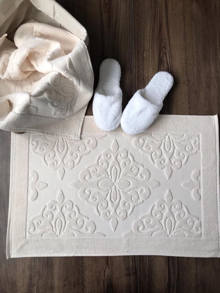 %100 Pamuk Jakarlı 50x70 Ayak Havlusu 6 Adet Ekru