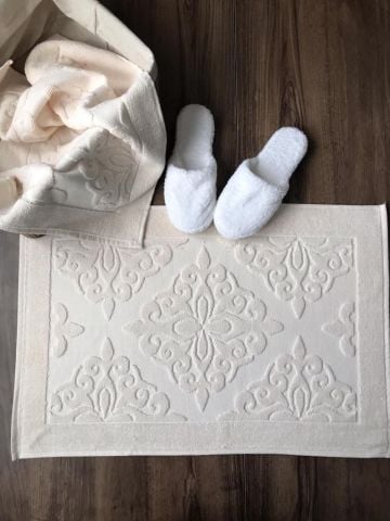 %100 Pamuk Jakarlı 50x70 Ayak Havlusu 6 Adet Ekru