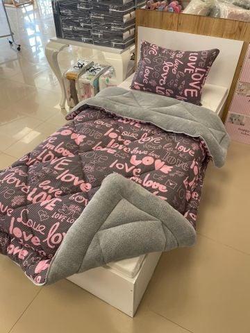 Tekstil Diyarı Tek Kişilik Çift Taraflı Welsoft Yorgan Love Gri