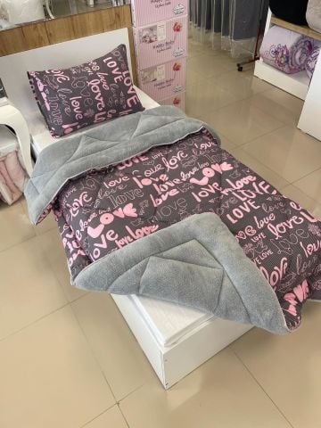 Tekstil Diyarı Tek Kişilik Çift Taraflı Welsoft Yorgan Love Gri