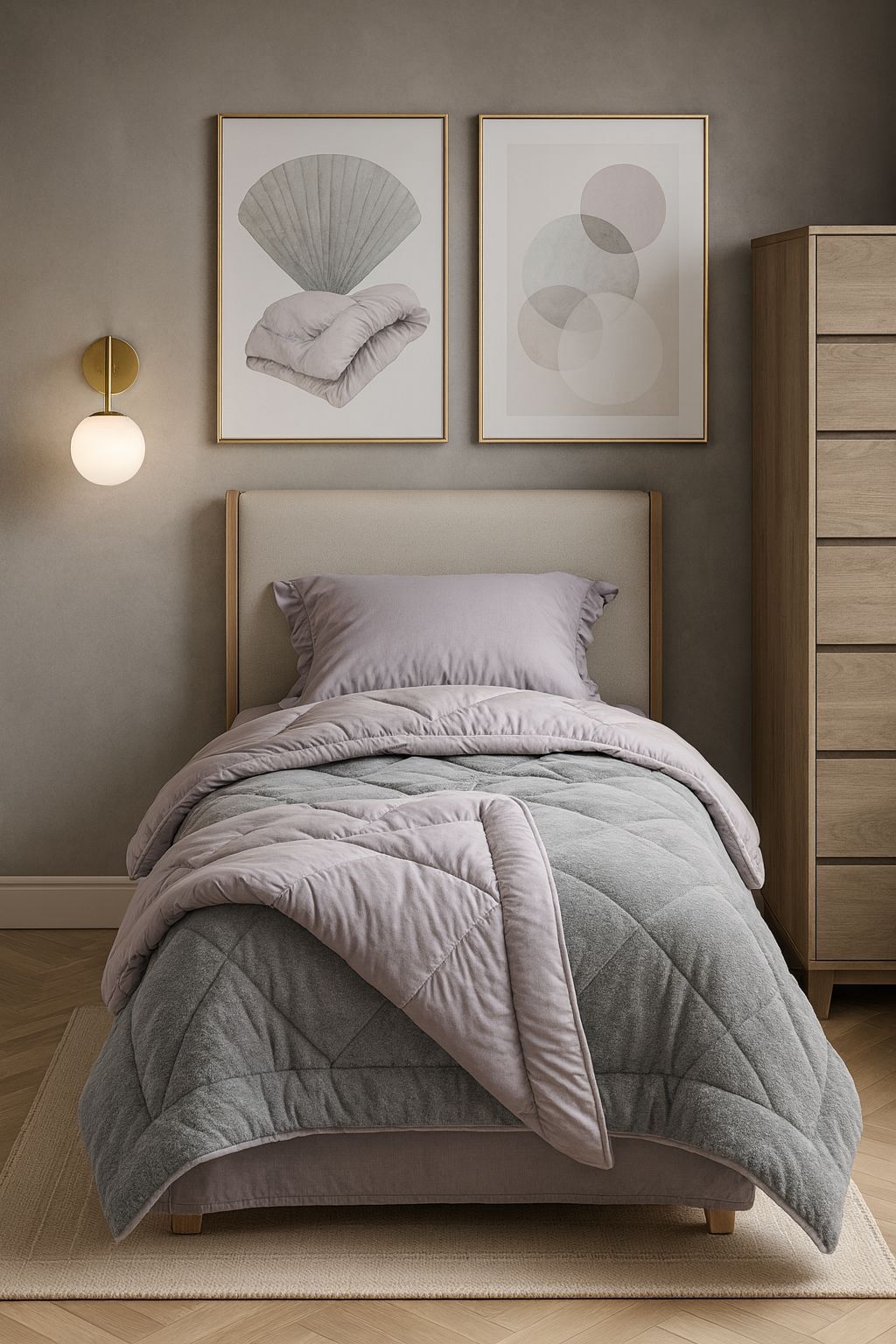 Tek Kişilik Fırfırlı  Welsoft Pufidik Uyku Seti Private Gri