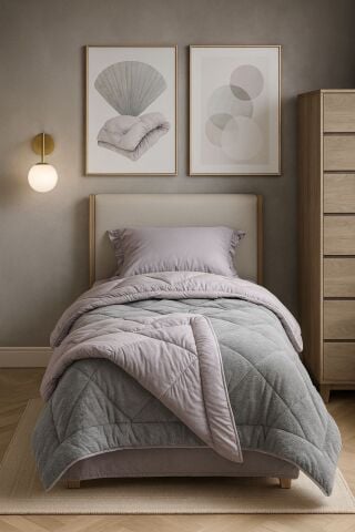 Tek Kişilik Fırfırlı  Welsoft Pufidik Uyku Seti Private Gri