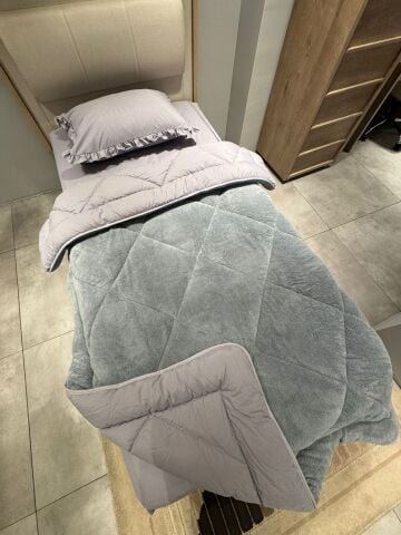 Tek Kişilik Fırfırlı  Welsoft Pufidik Uyku Seti Private Gri