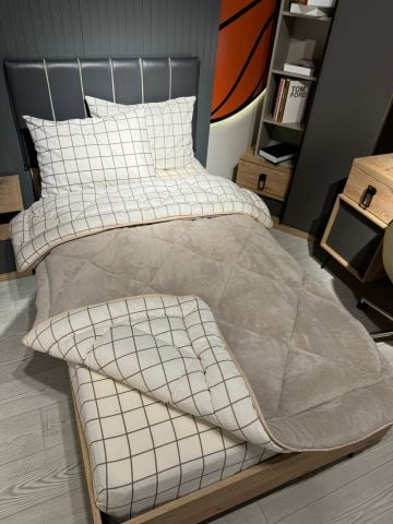 Tek Kişilik Welsoft Pufidik Uyku Seti Krem Kare