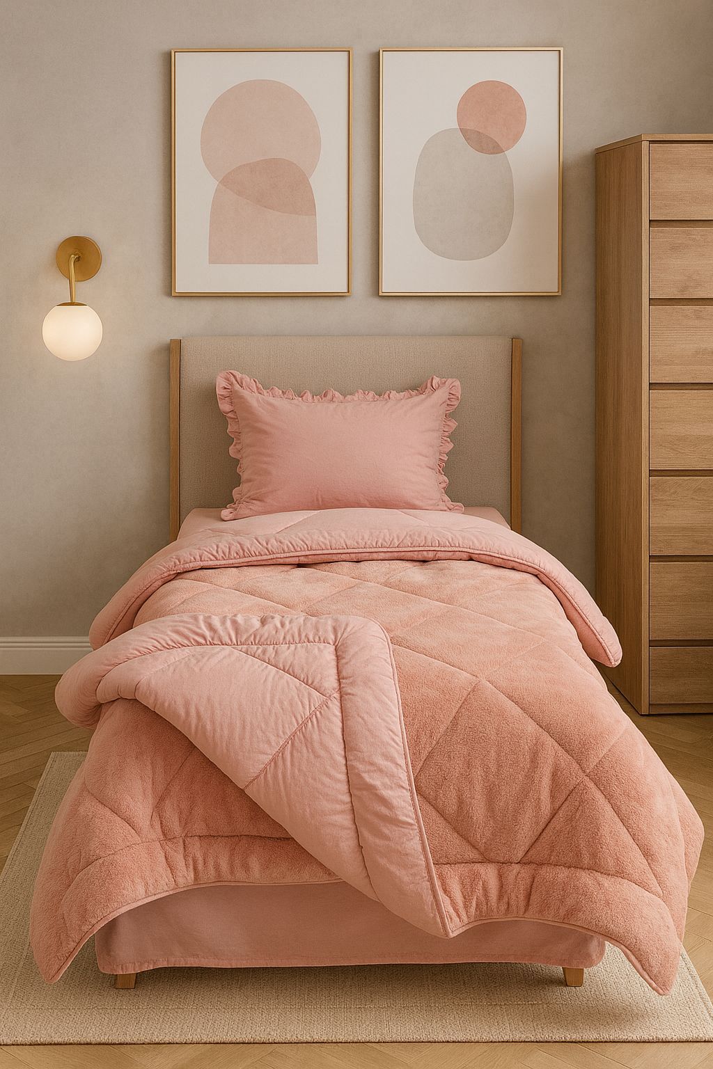 Tek Kişilik Fırfırlı  Welsoft Pufidik Uyku Seti Private Pudra