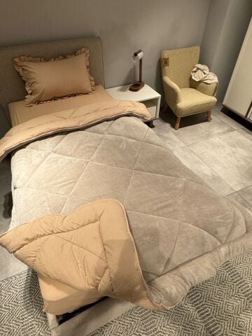 Tek Kişilik Fırfırlı  Welsoft Pufidik Uyku Seti Private Bej