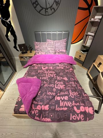 Tek Kişilik Welsoft Pufidik Uyku Seti Mürdüm Love