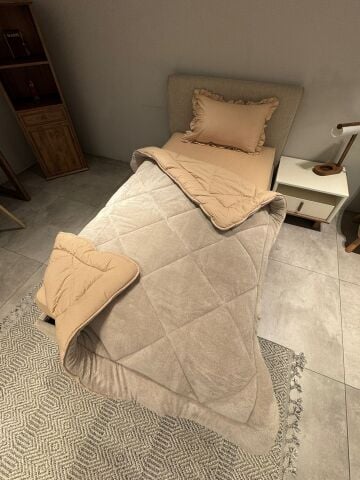 Tek Kişilik Fırfırlı  Welsoft Pufidik Uyku Seti Private Bej