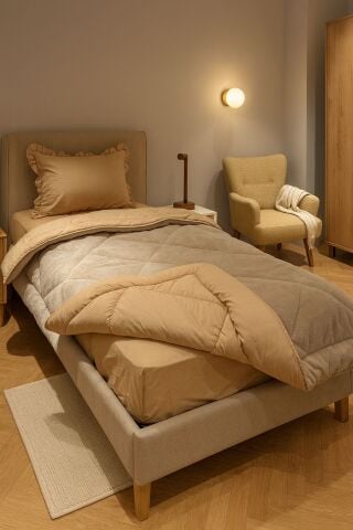 Tek Kişilik Fırfırlı  Welsoft Pufidik Uyku Seti Private Bej