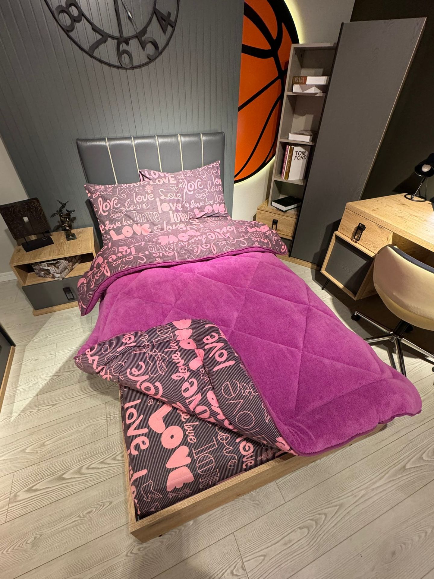 Tek Kişilik Welsoft Pufidik Uyku Seti Mürdüm Love