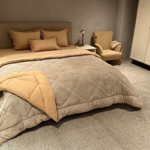 Çift Kişilik Fırfırlı  Welsoft Pufidik Uyku Seti Private Bej