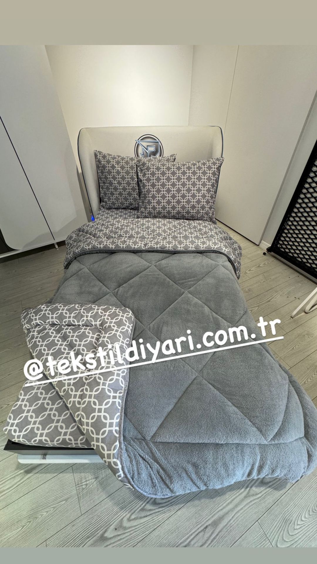 Tek Kişilik Welsoft Pufidik Uyku Seti Gri Zincir