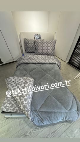 Tek Kişilik Welsoft Pufidik Uyku Seti Gri Zincir