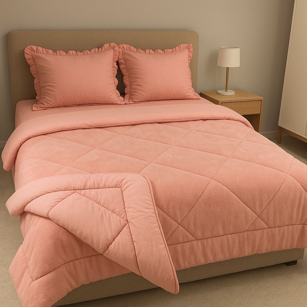 Çift Kişilik Fırfırlı  Welsoft Pufidik Uyku Seti Private Pudra