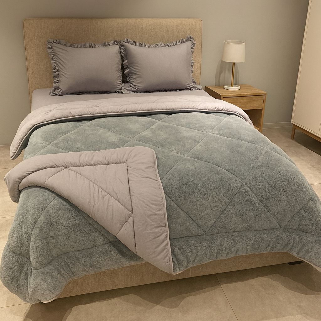 Çift Kişilik Fırfırlı  Welsoft Pufidik Uyku Seti Private Gri