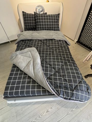 Tek Kişilik Welsoft Pufidik Uyku Seti Antrasit Kare