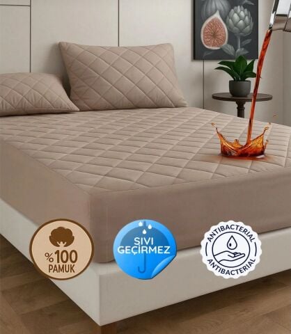 FİTTED SIVI GEÇİRMEZ YATAK KORUYUCU ALEZ RENK BEJ (Yastık Alezi Dahil)