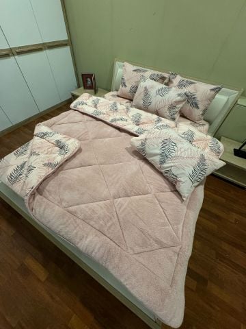 Çift Kişilik Welsoft Pufidik Uyku Seti Pudra Tüy (Lastikli Çarşaflı)